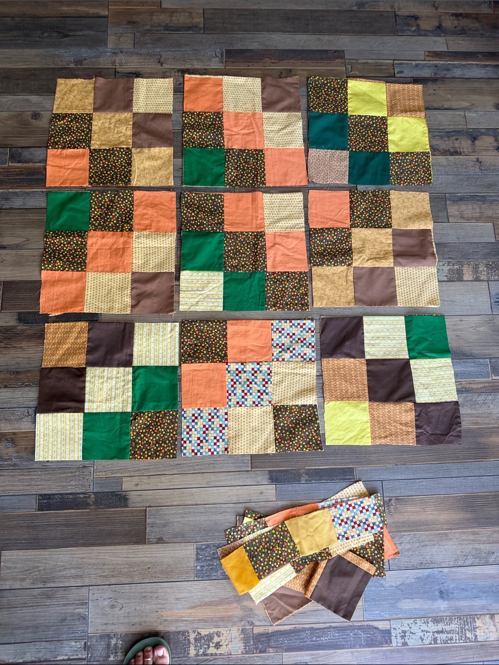 Handmade Patchwork 9 Patch Quilt Blocks in Retro Colors - Quilting projects